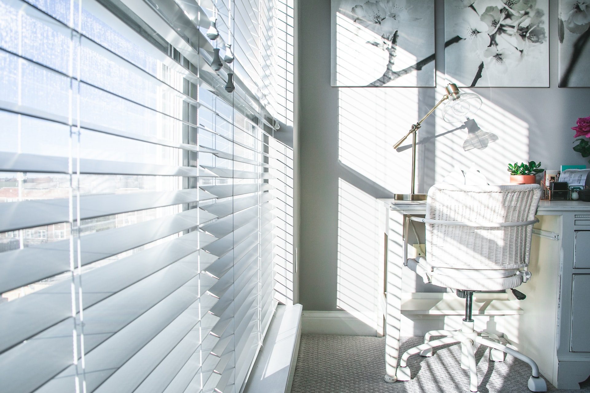 Smart blinds installed in a modern home